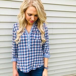 Hollister Plaid Flannel Button Bonfire  Pullover